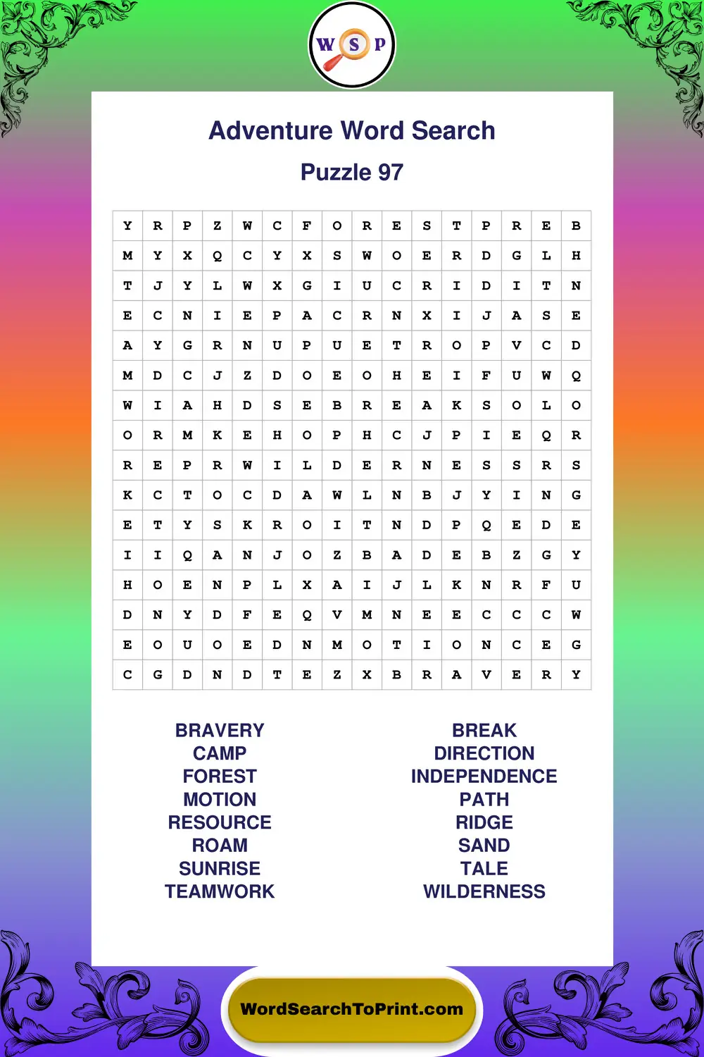 Adventure Word Search Puzzle 97