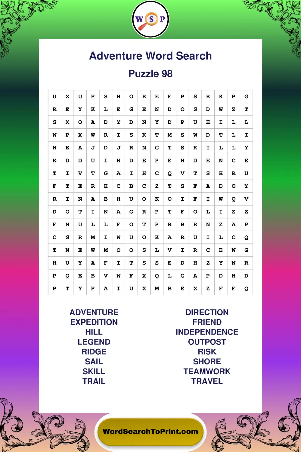 Adventure Word Search Puzzle 98