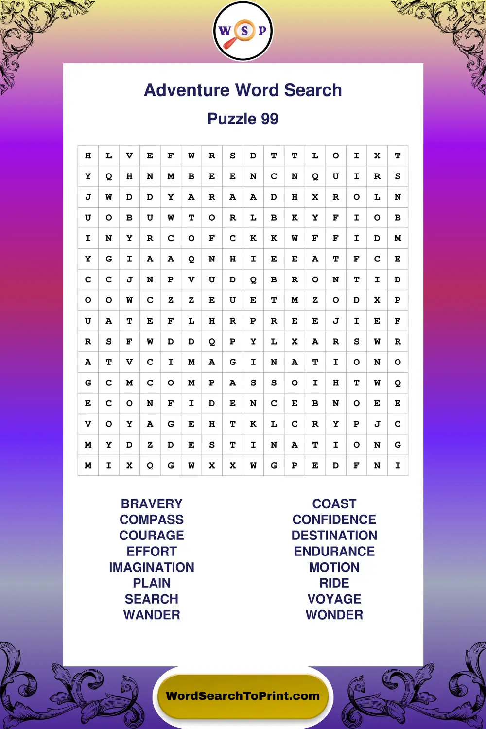 Adventure Word Search Puzzle 99