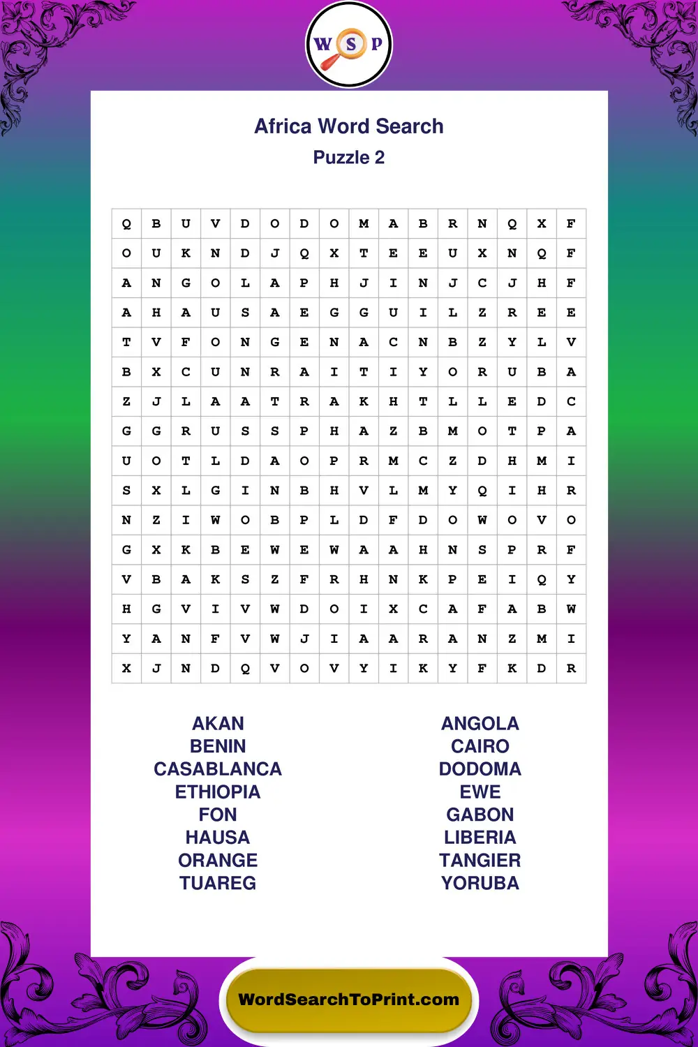 Africa Word Search Puzzle 2