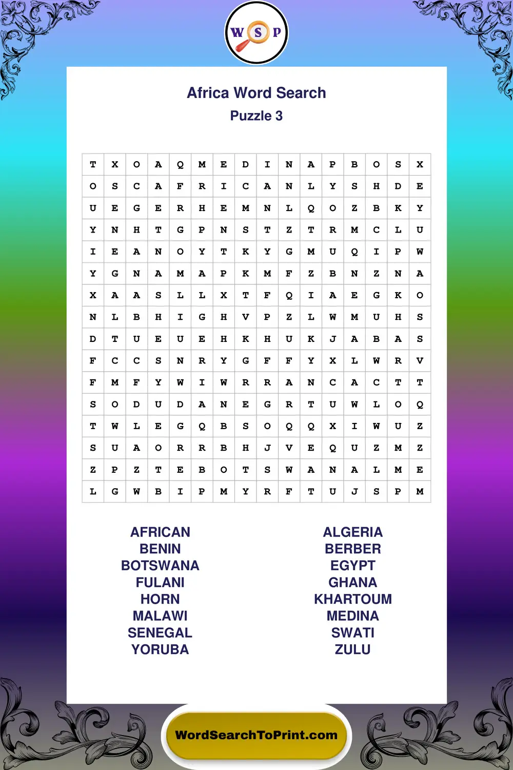 Africa Word Search Puzzle 3