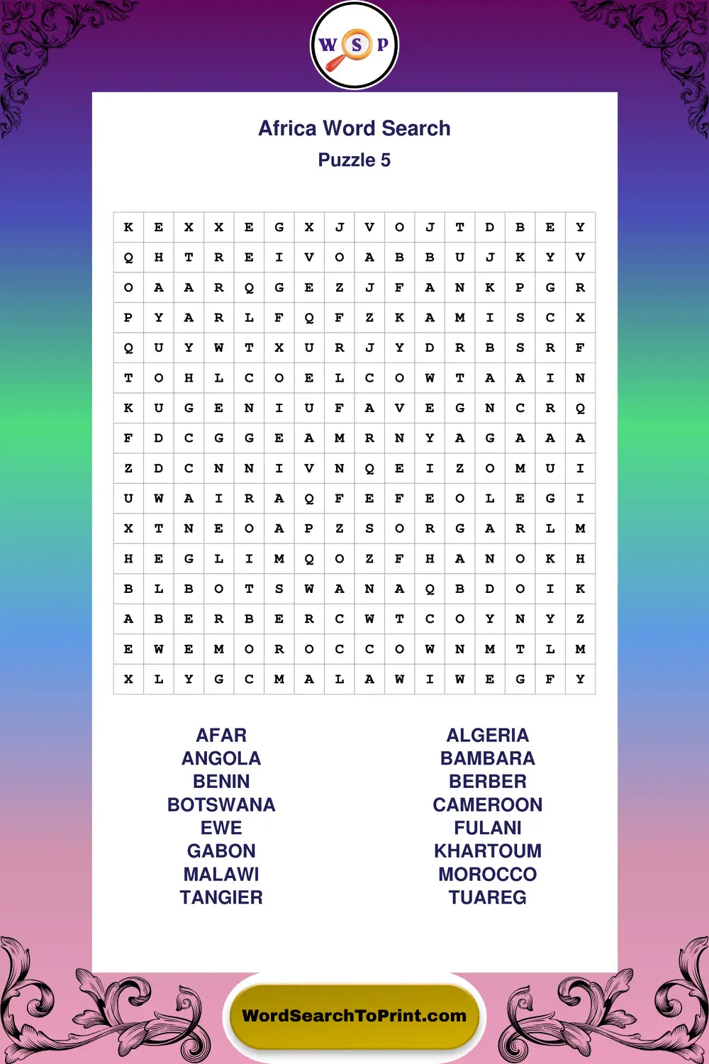 Africa Word Search Puzzle 5