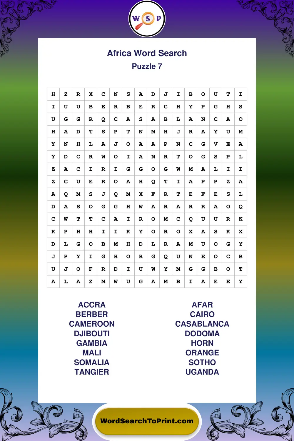 Africa Word Search Puzzle 7