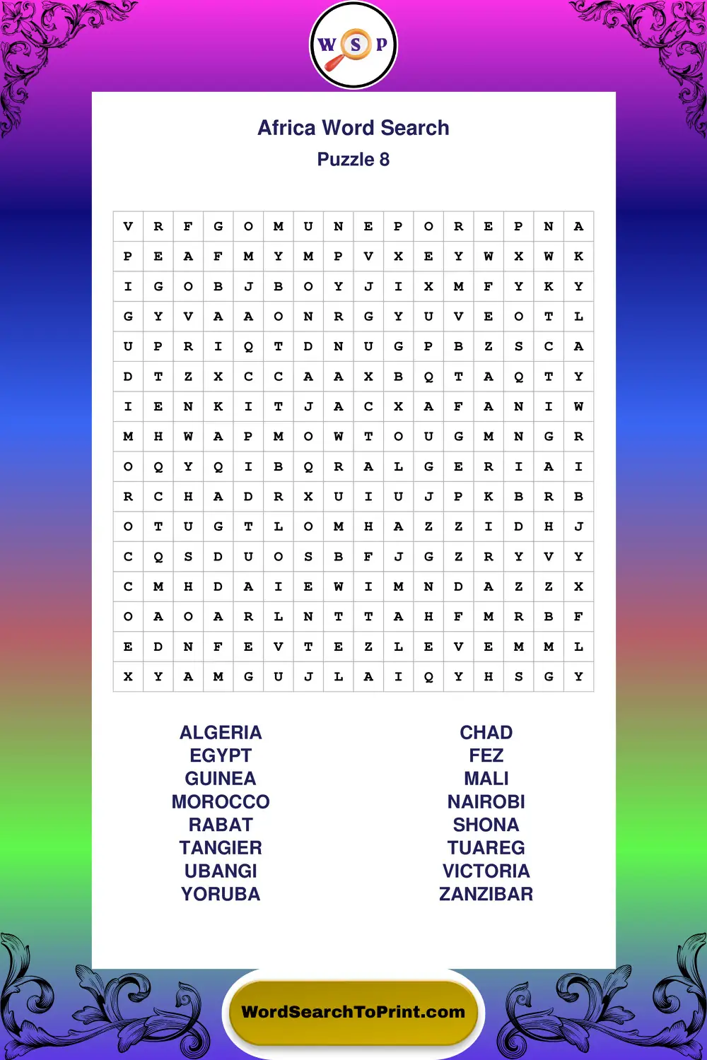 Africa Word Search Puzzle 8