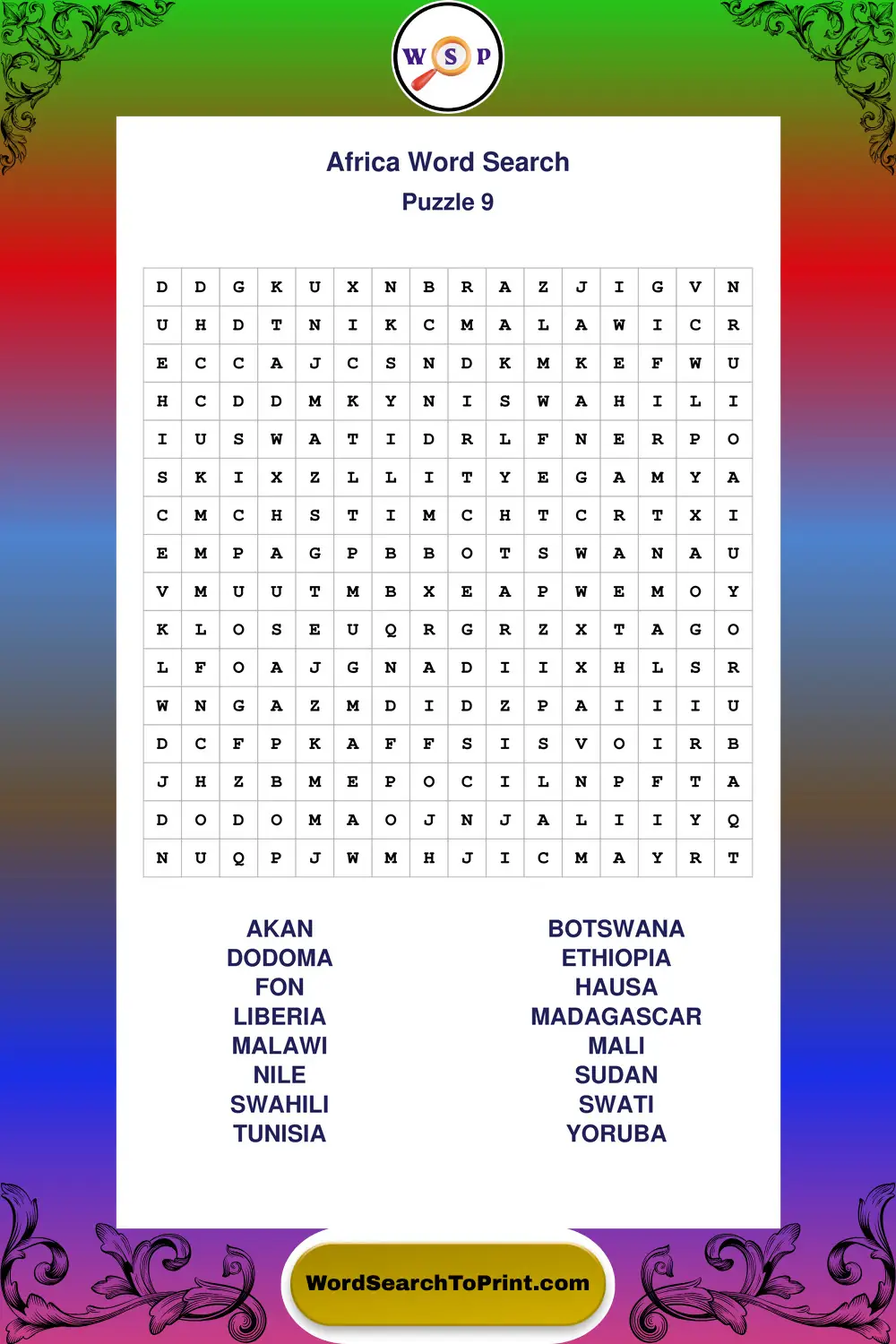 Africa Word Search Puzzle 9