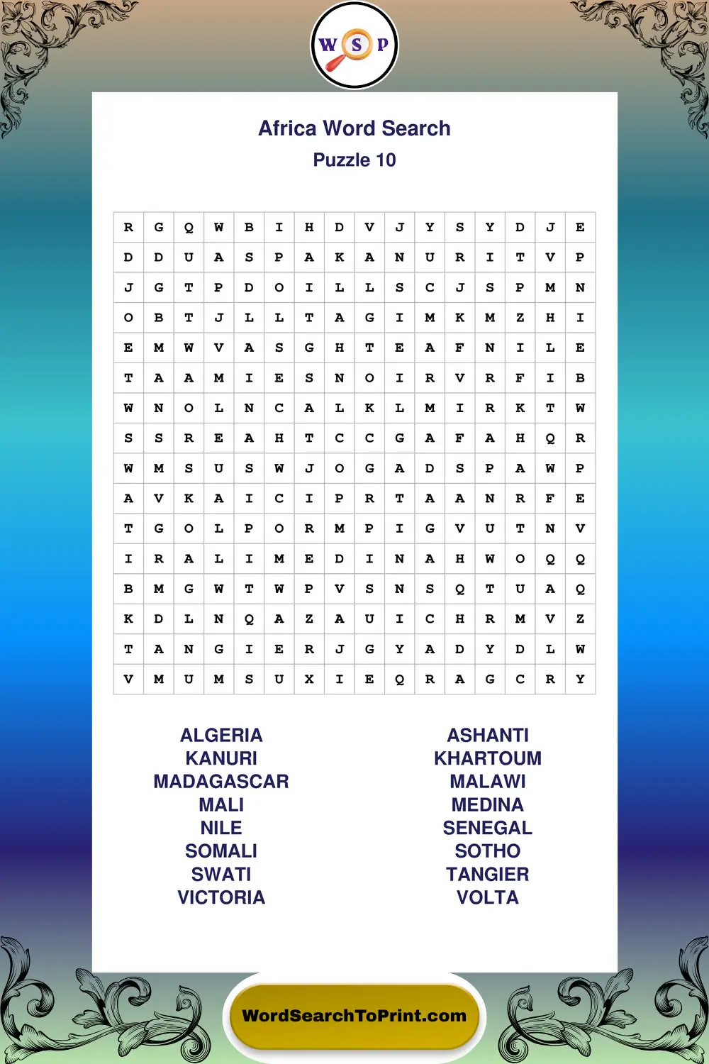 Africa Word Search Puzzle 10