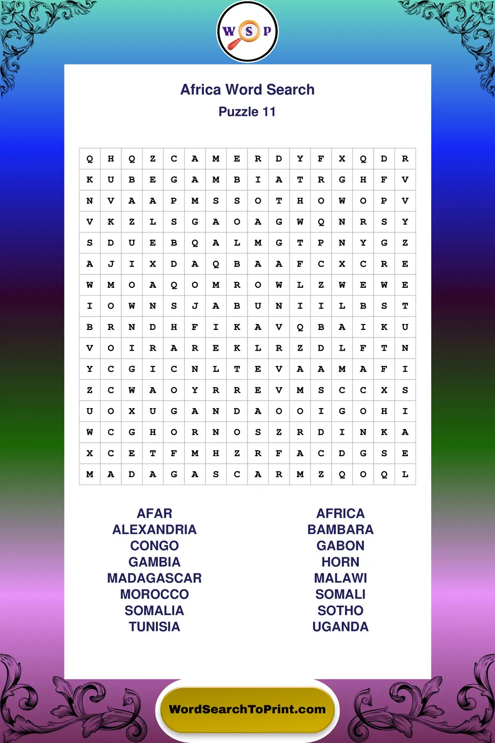 Africa Word Search Puzzle 11