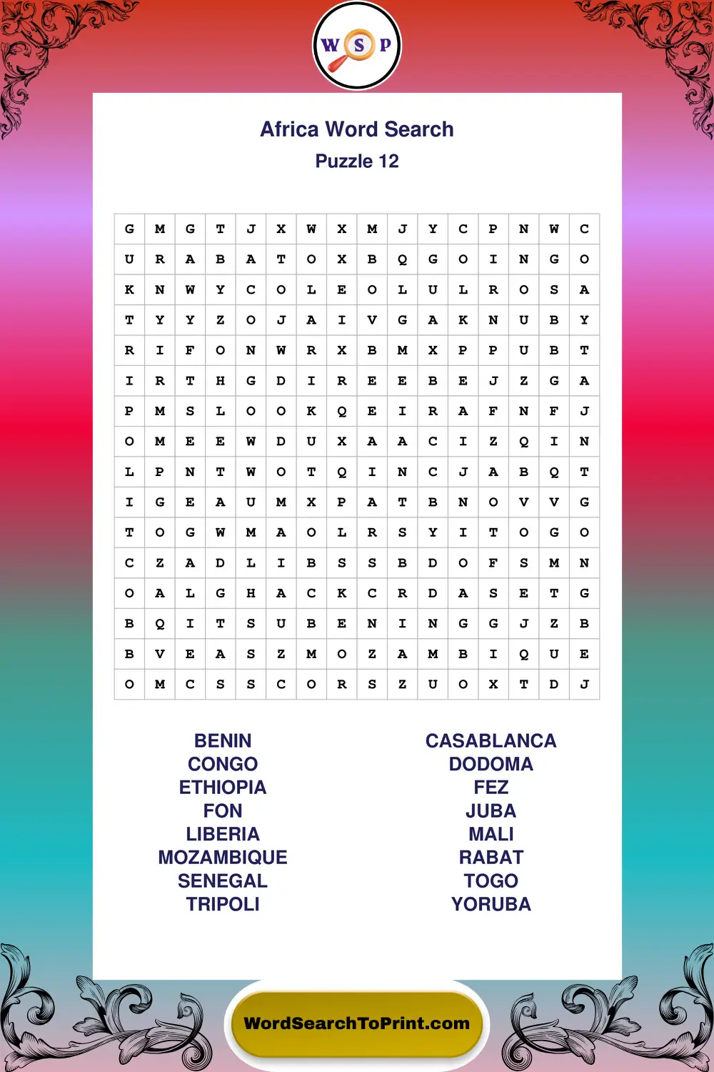 Africa Word Search Puzzle 12
