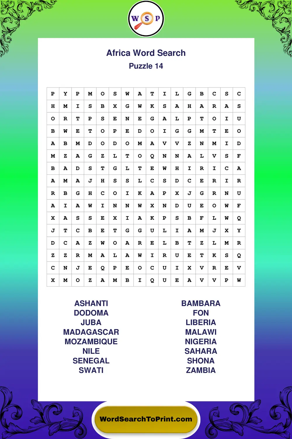 Africa Word Search Puzzle 14