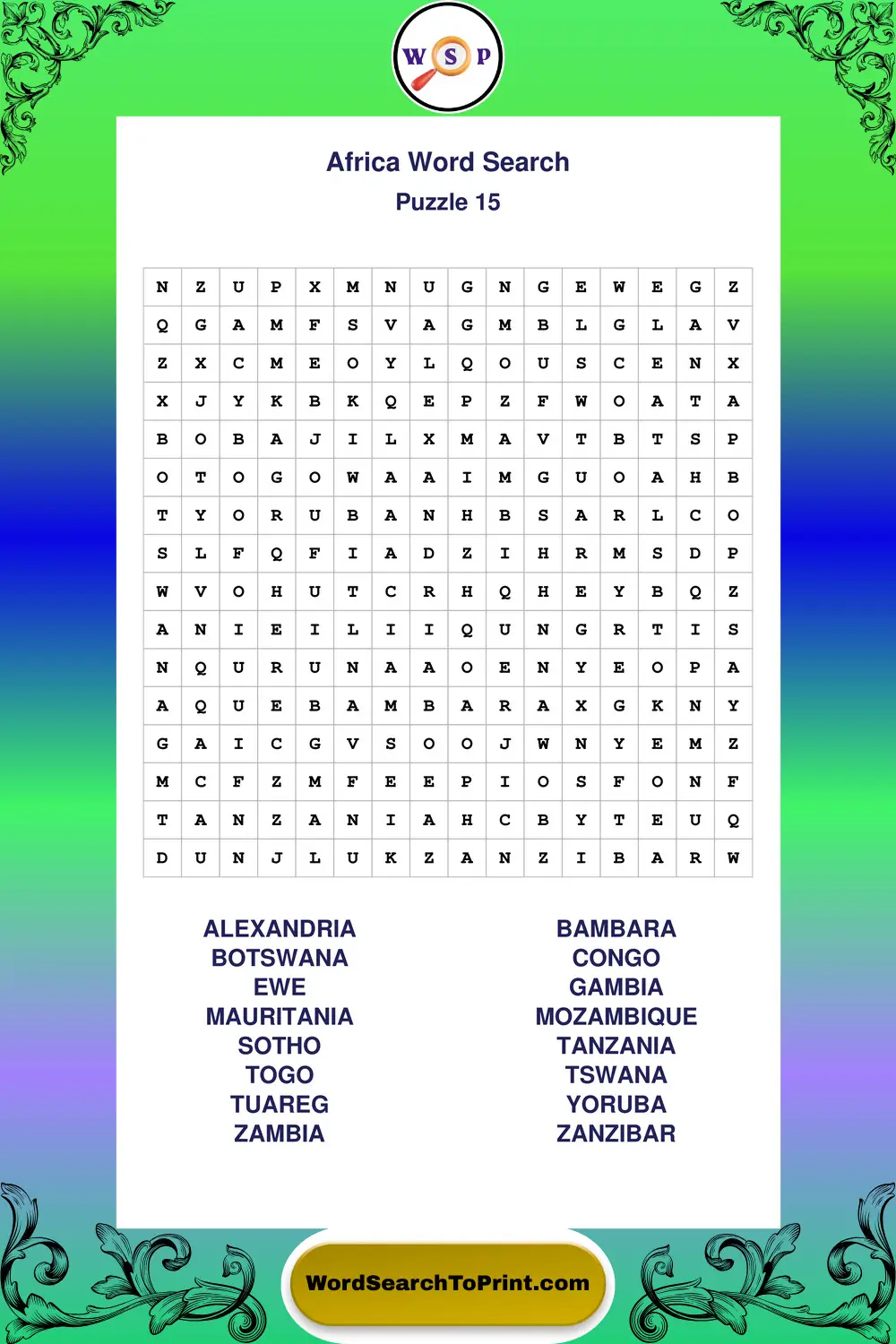 Africa Word Search Puzzle 15
