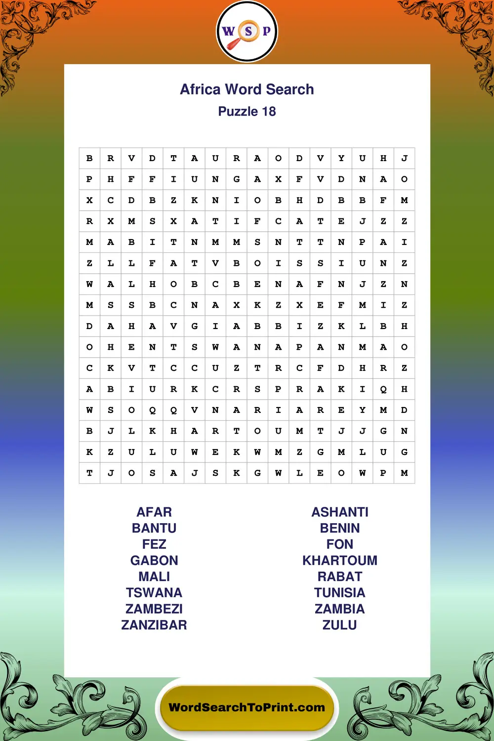 Africa Word Search Puzzle 18