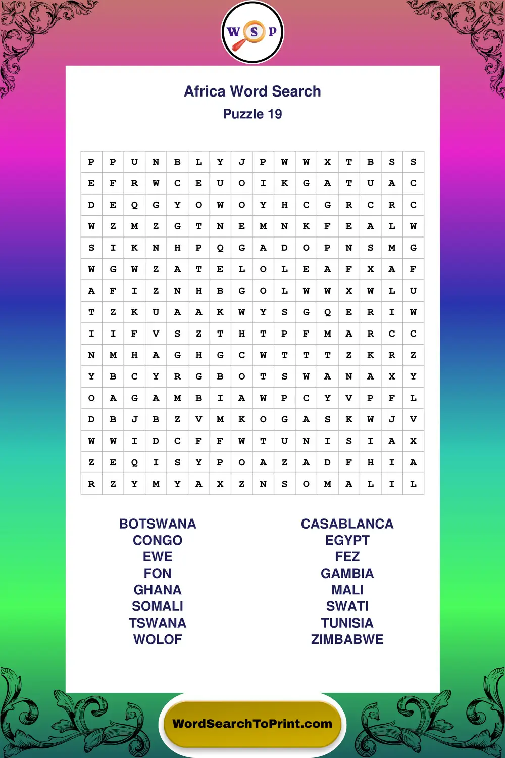 Africa Word Search Puzzle 19