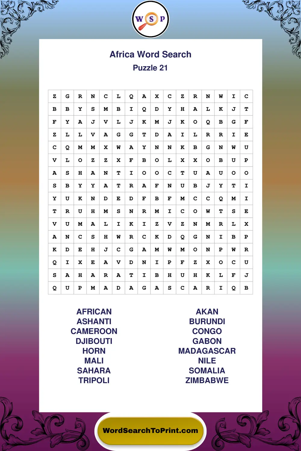 Africa Word Search Puzzle 21