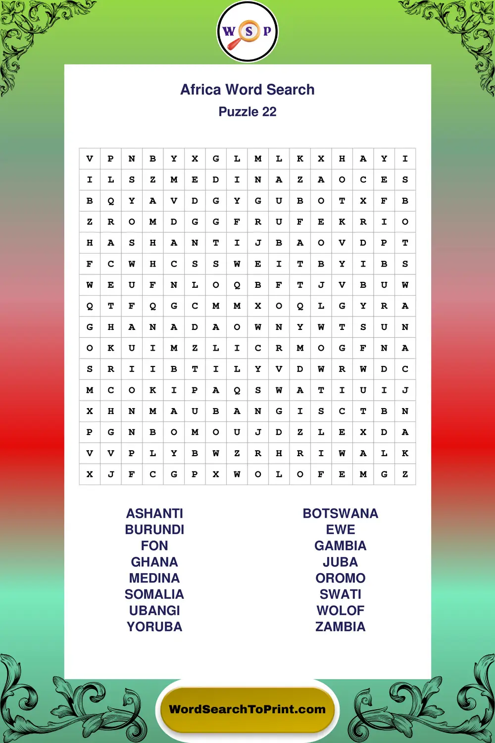 Africa Word Search Puzzle 22