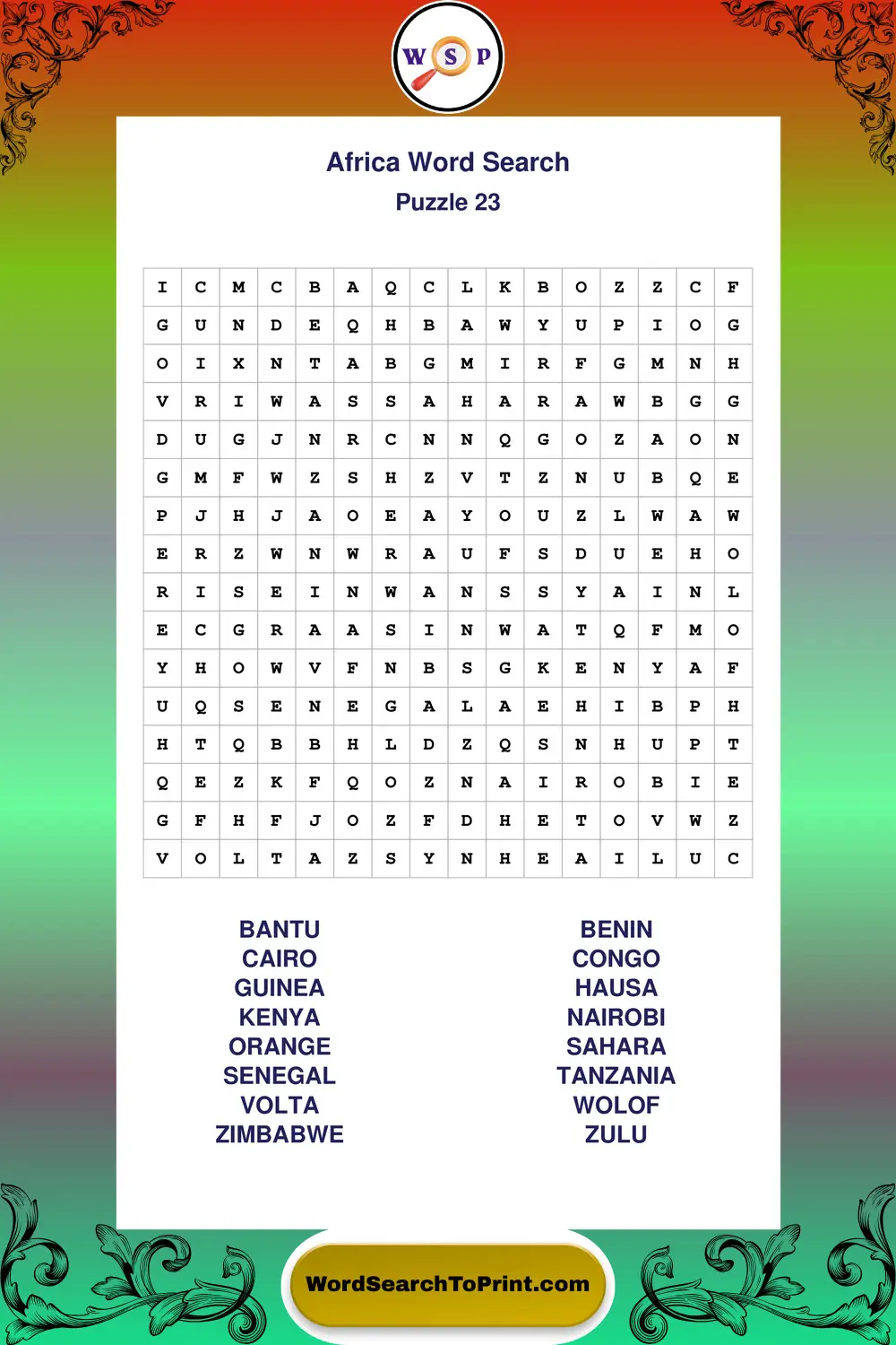 Africa Word Search Puzzle 23