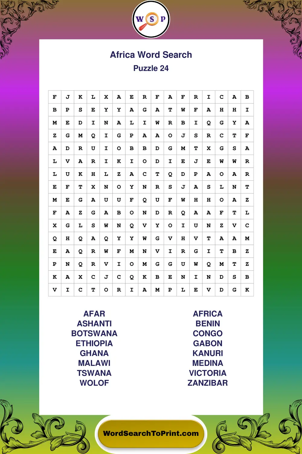 Africa Word Search Puzzle 24