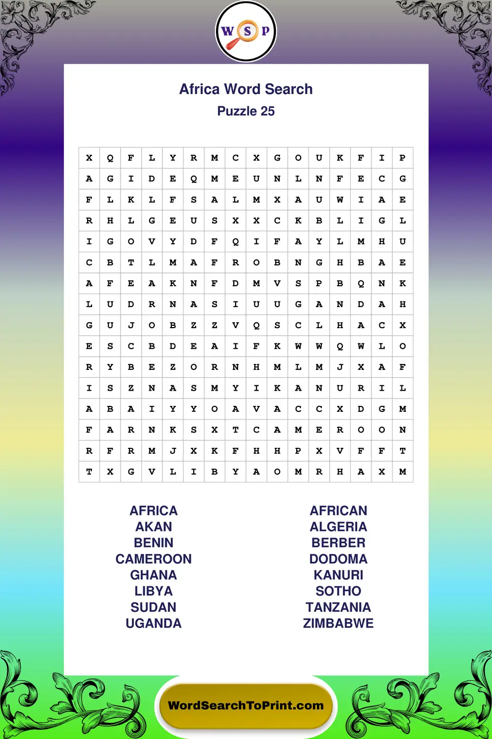 Africa Word Search Puzzle 25