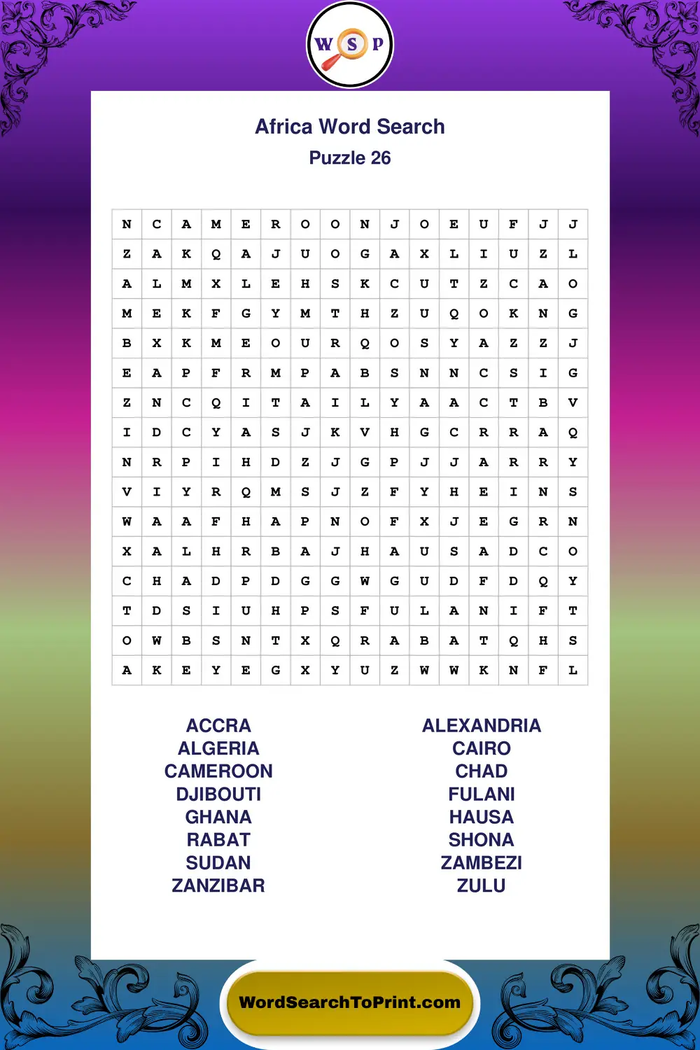 Africa Word Search Puzzle 26