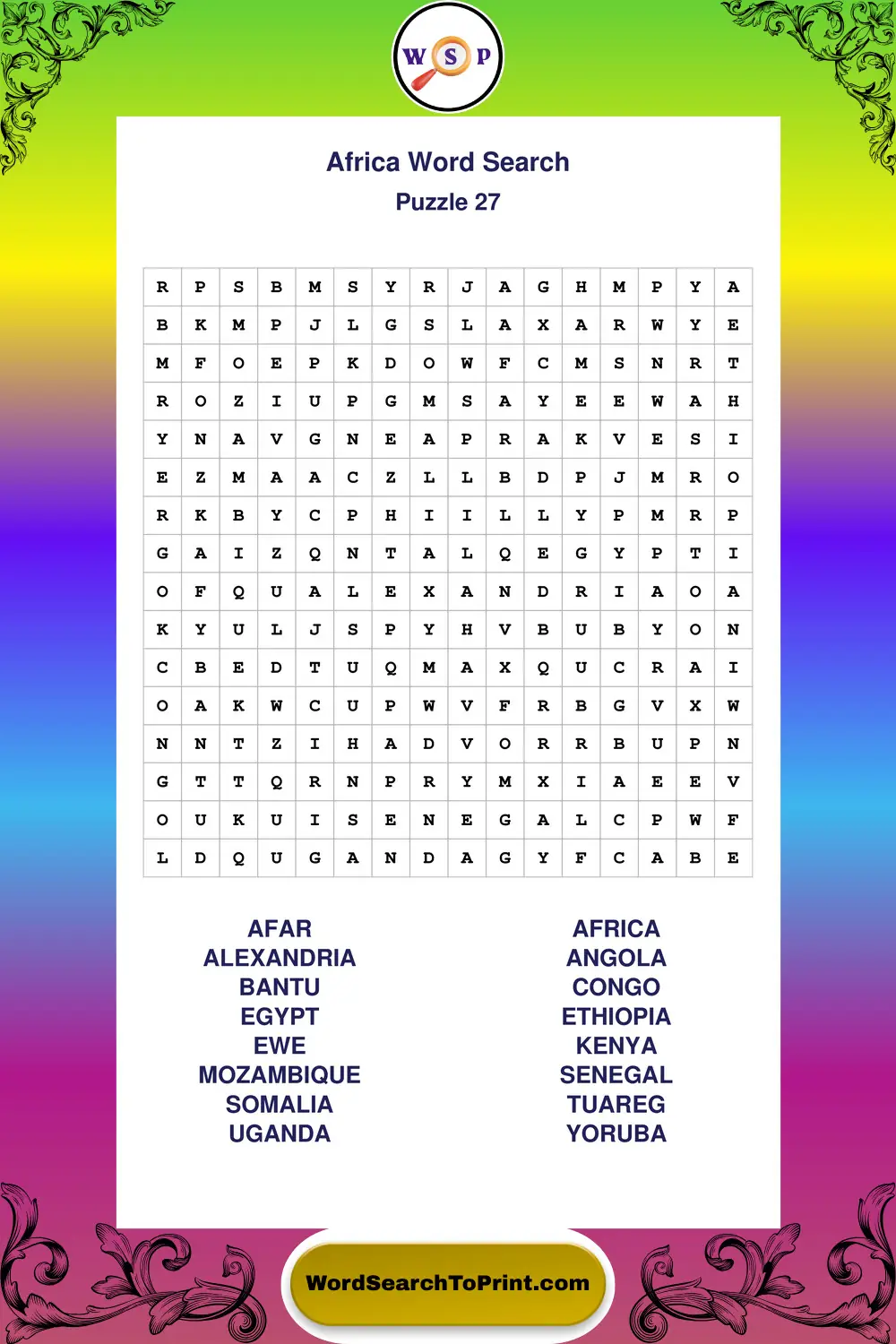 Africa Word Search Puzzle 27