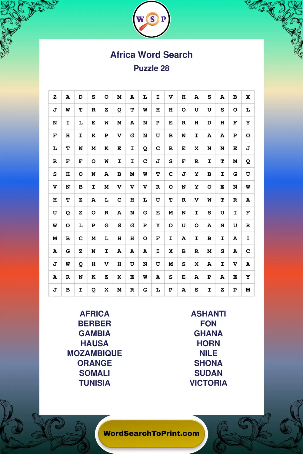 Africa Word Search Puzzle 28