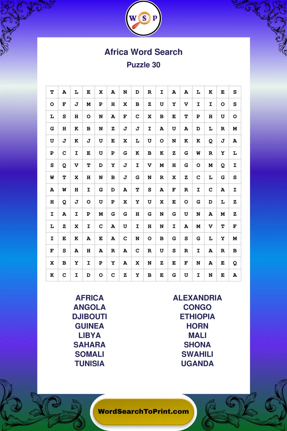 Africa Word Search Puzzle 30