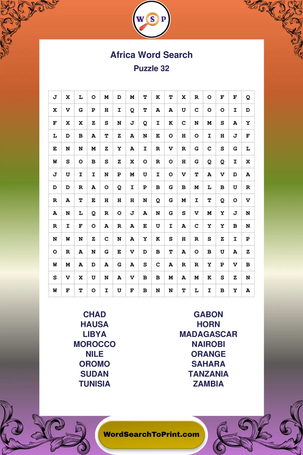 Africa Word Search Puzzle 32