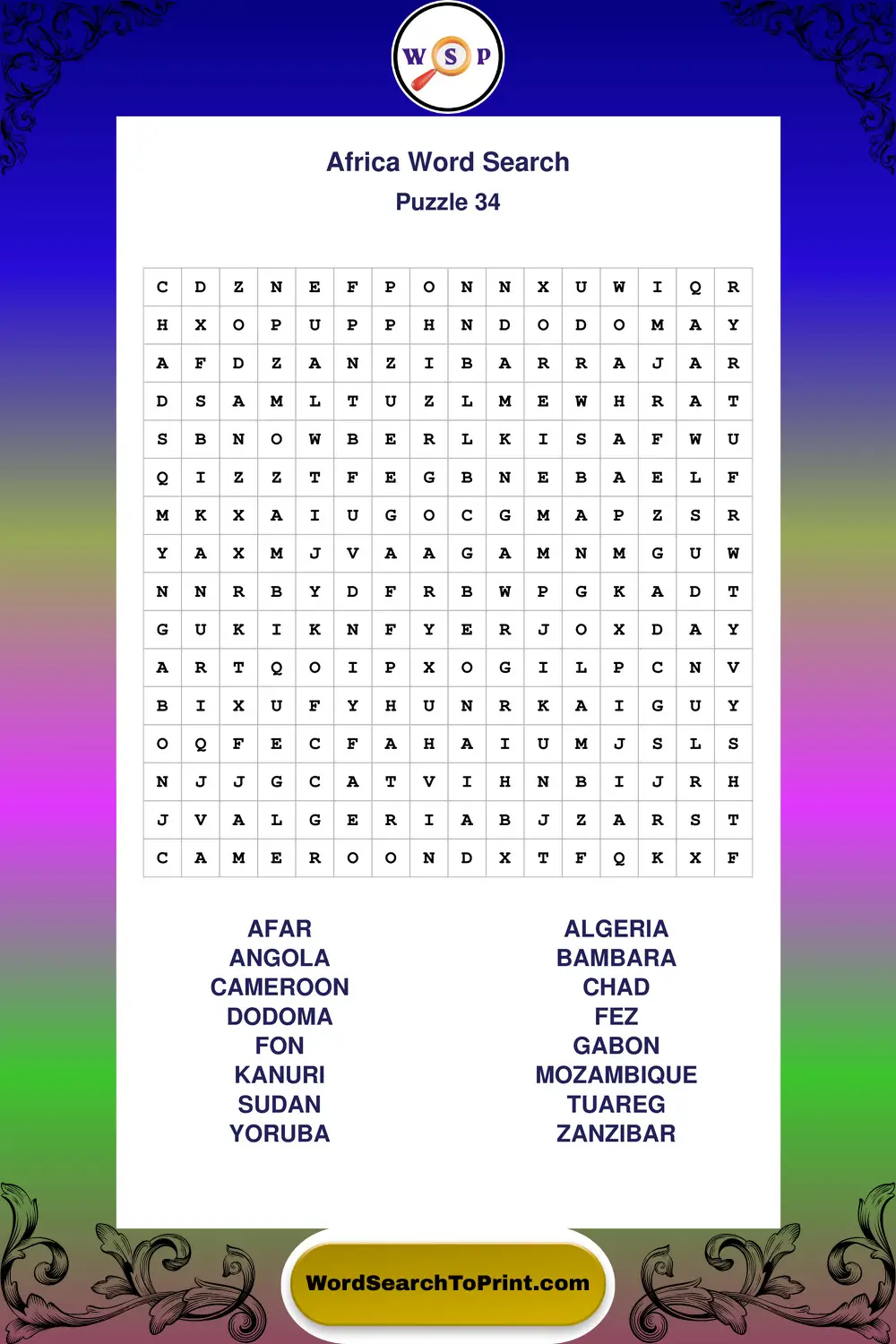 Africa Word Search Puzzle 34