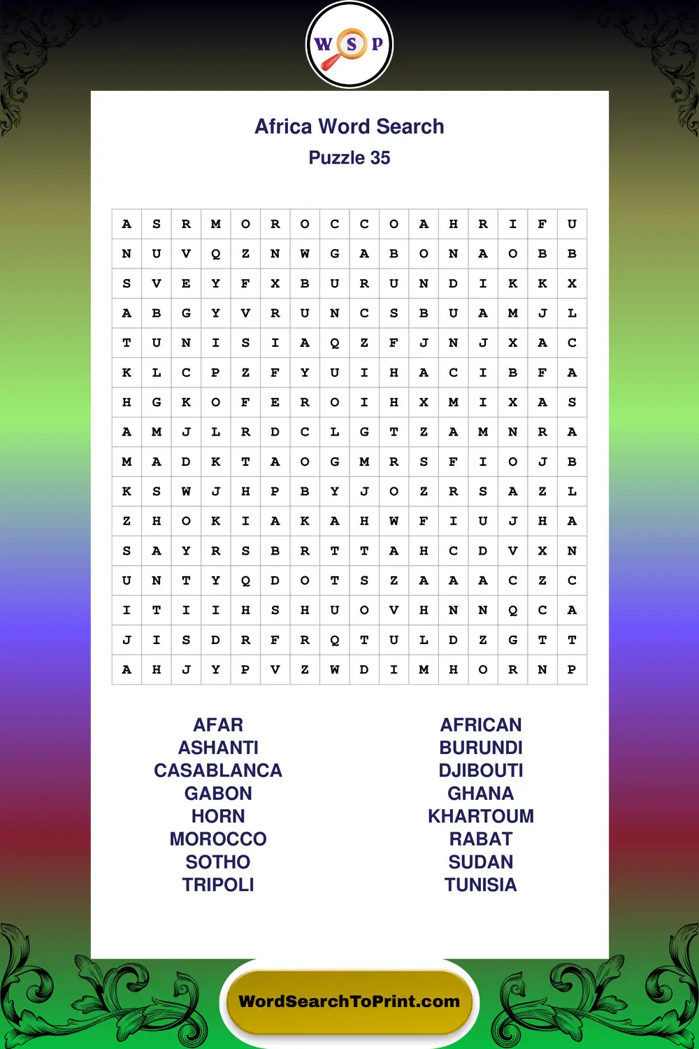 Africa Word Search Puzzle 35