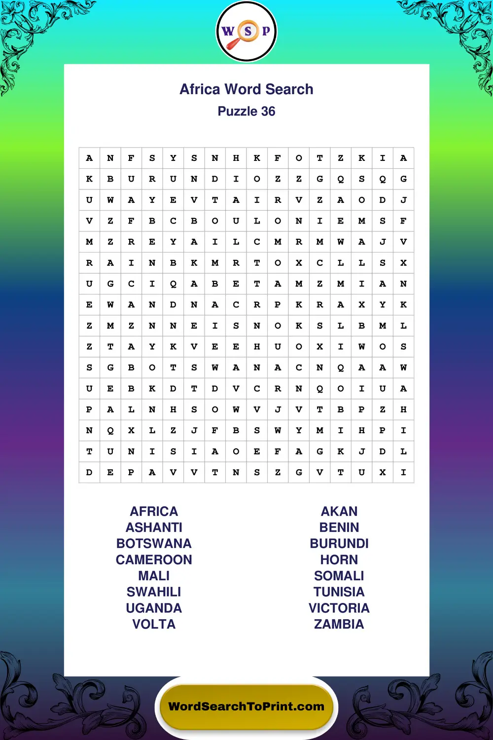 Africa Word Search Puzzle 36