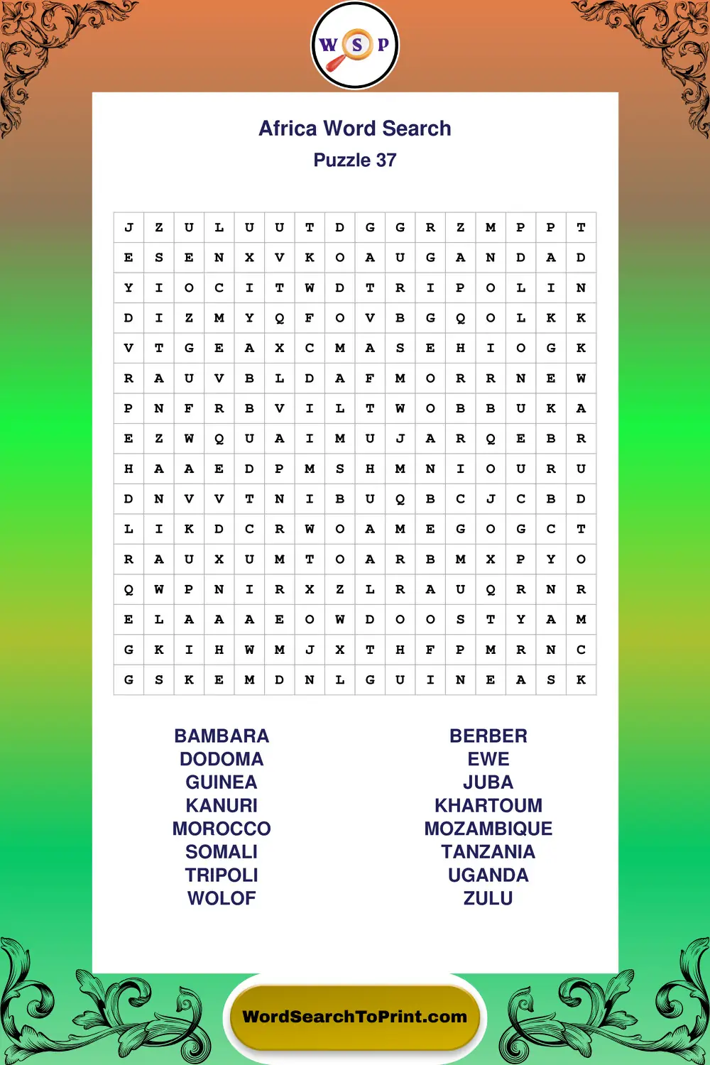 Africa Word Search Puzzle 37