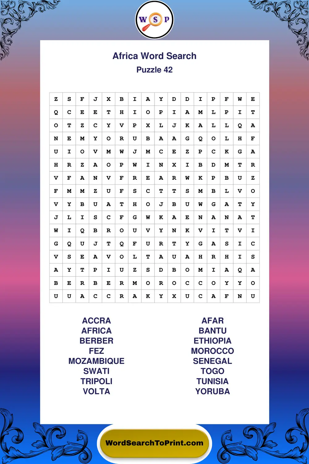 Africa Word Search Puzzle 42