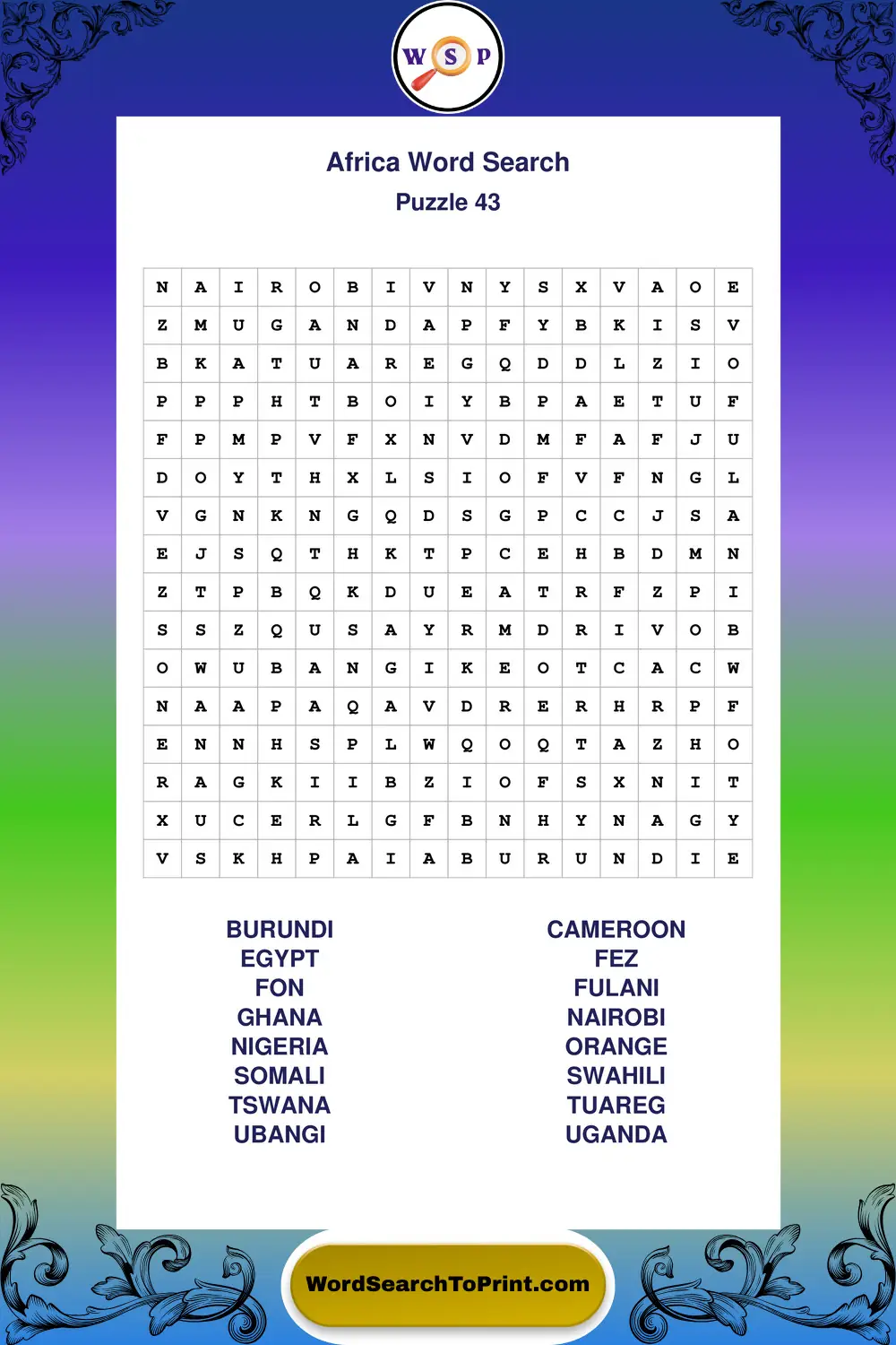Africa Word Search Puzzle 43
