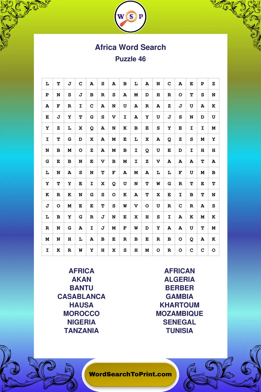 Africa Word Search Puzzle 46