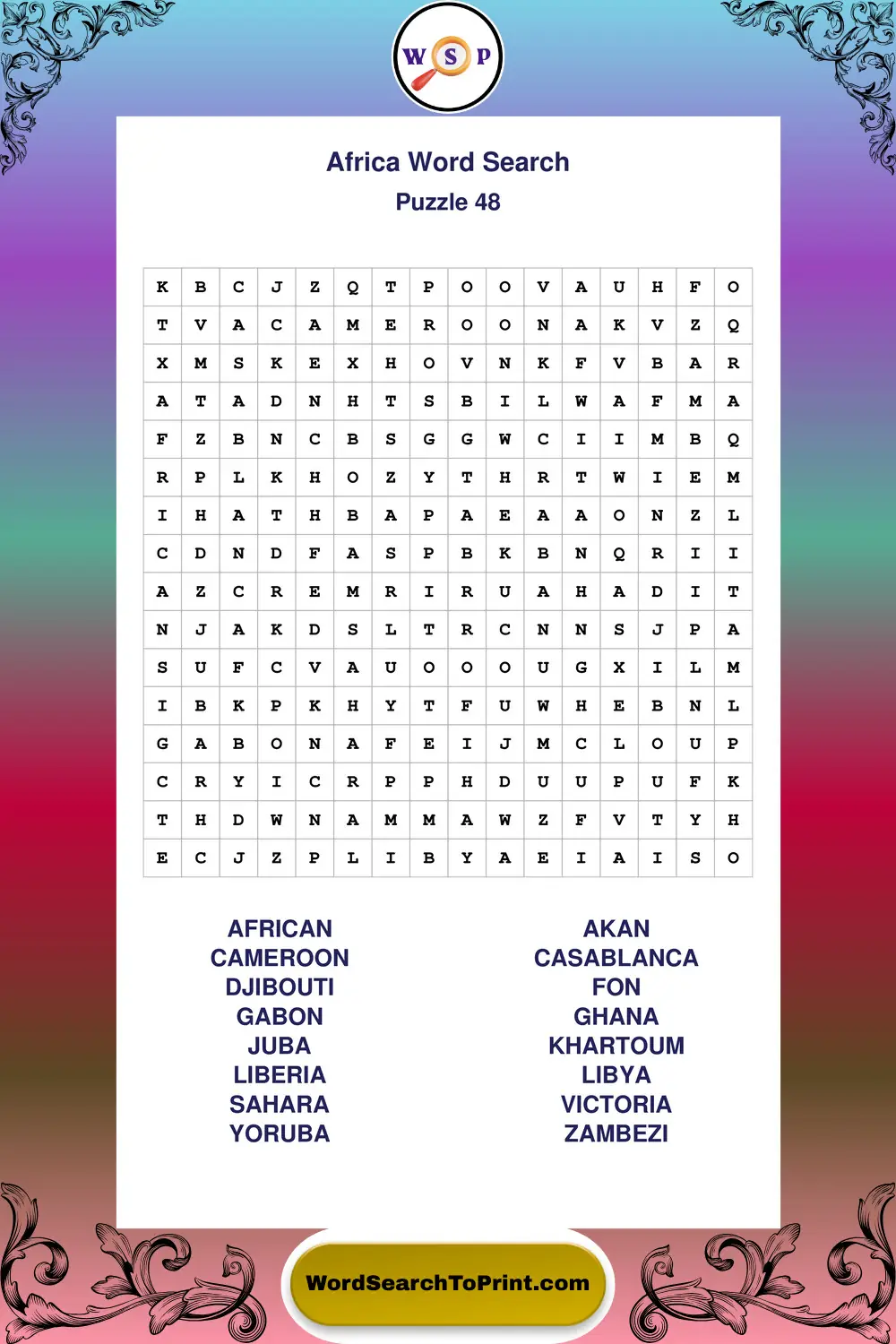 Africa Word Search Puzzle 48