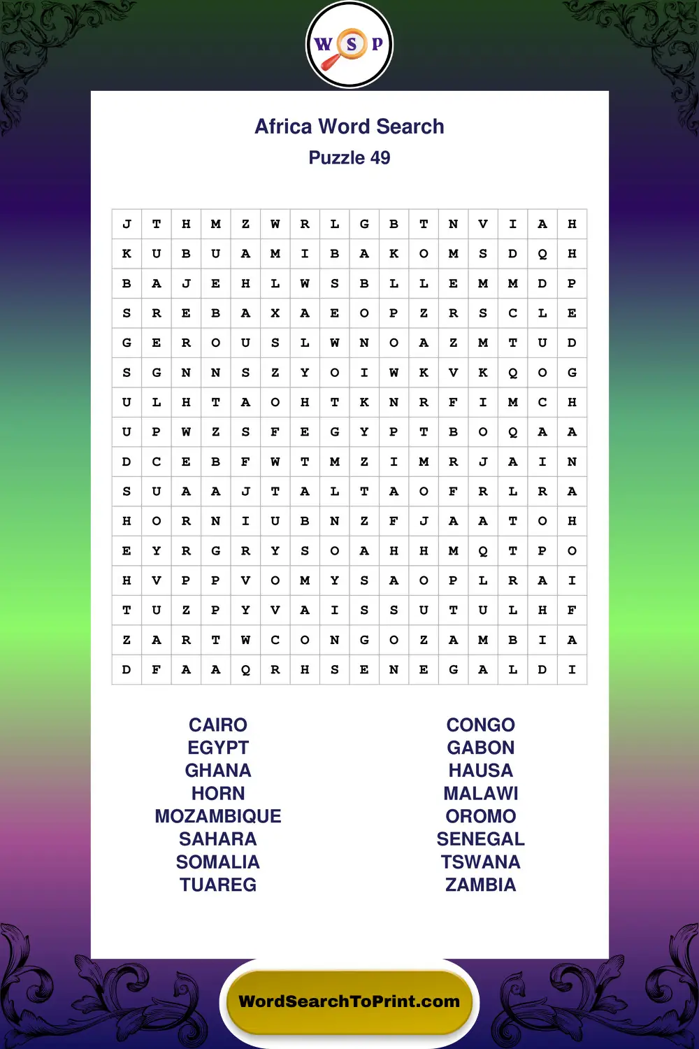 Africa Word Search Puzzle 49