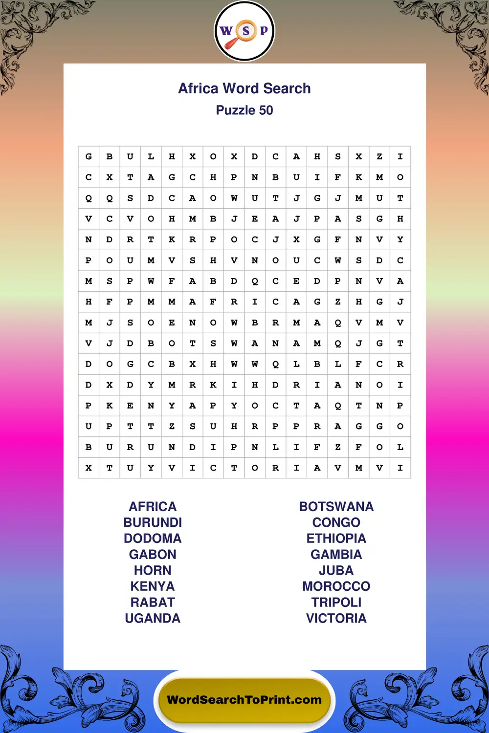 Africa Word Search Puzzle 50