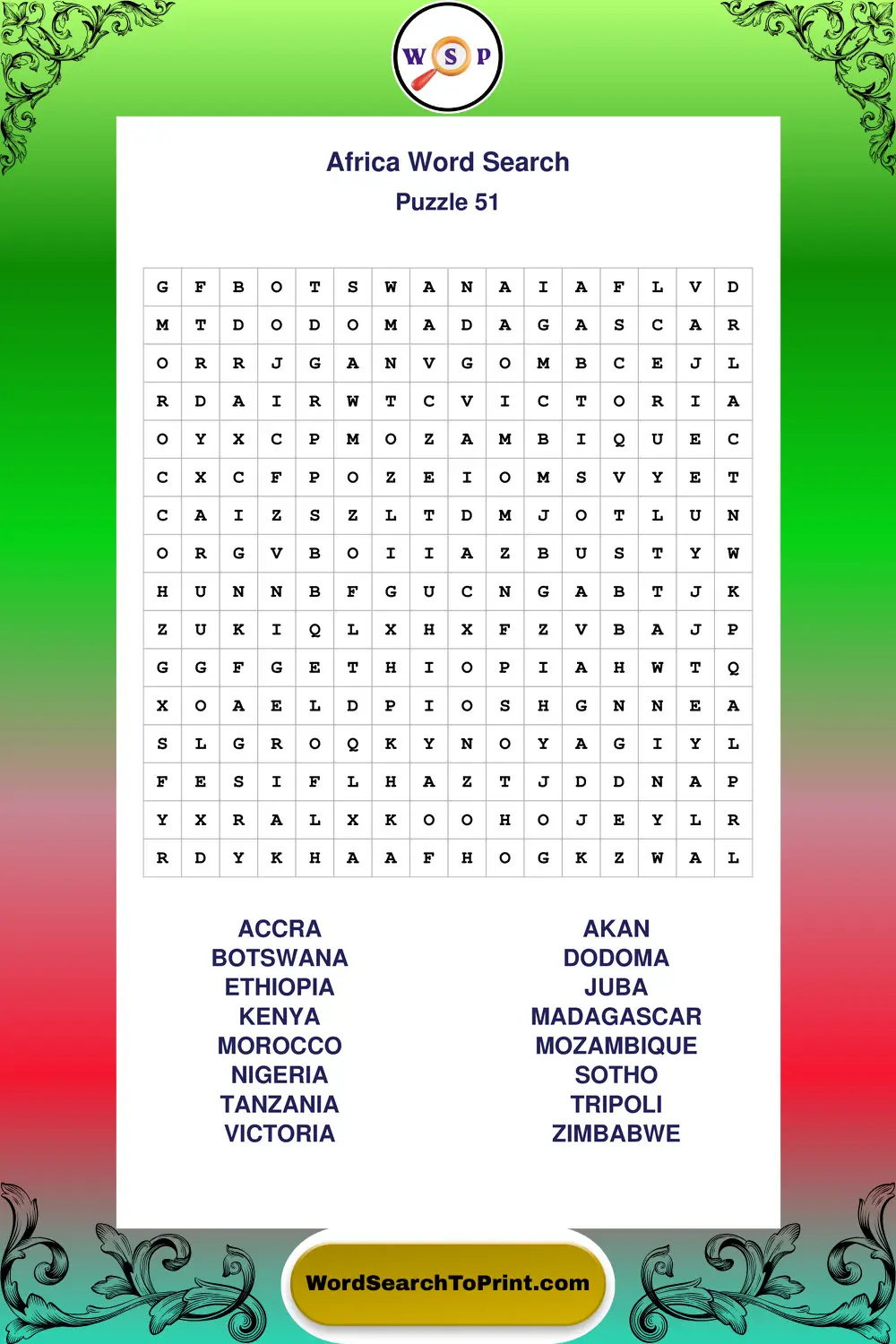 Africa Word Search Puzzle 51