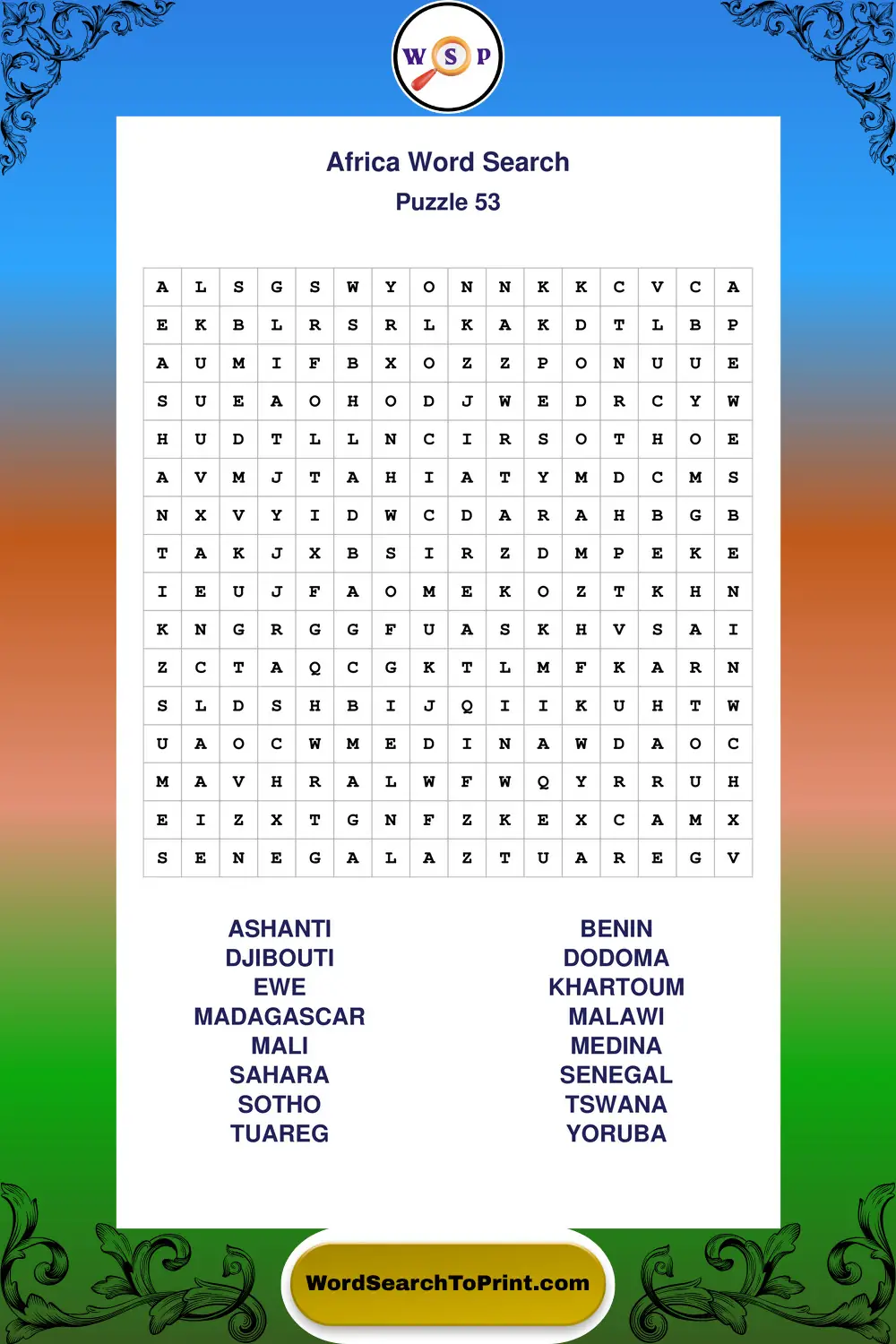 Africa Word Search Puzzle 53