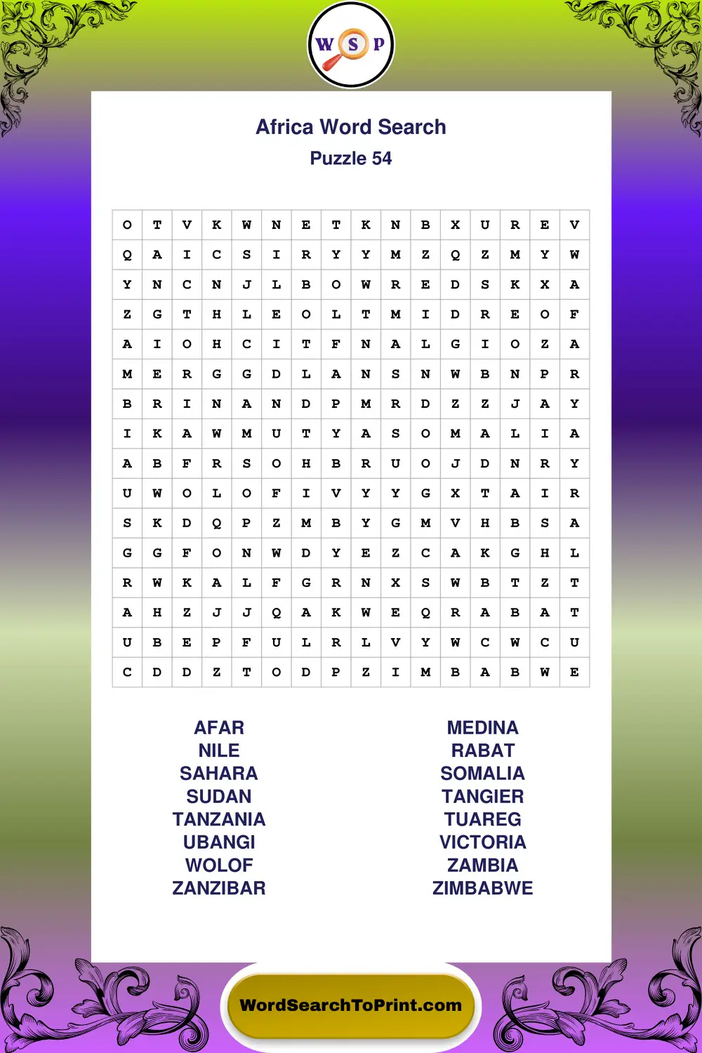 Africa Word Search Puzzle 54