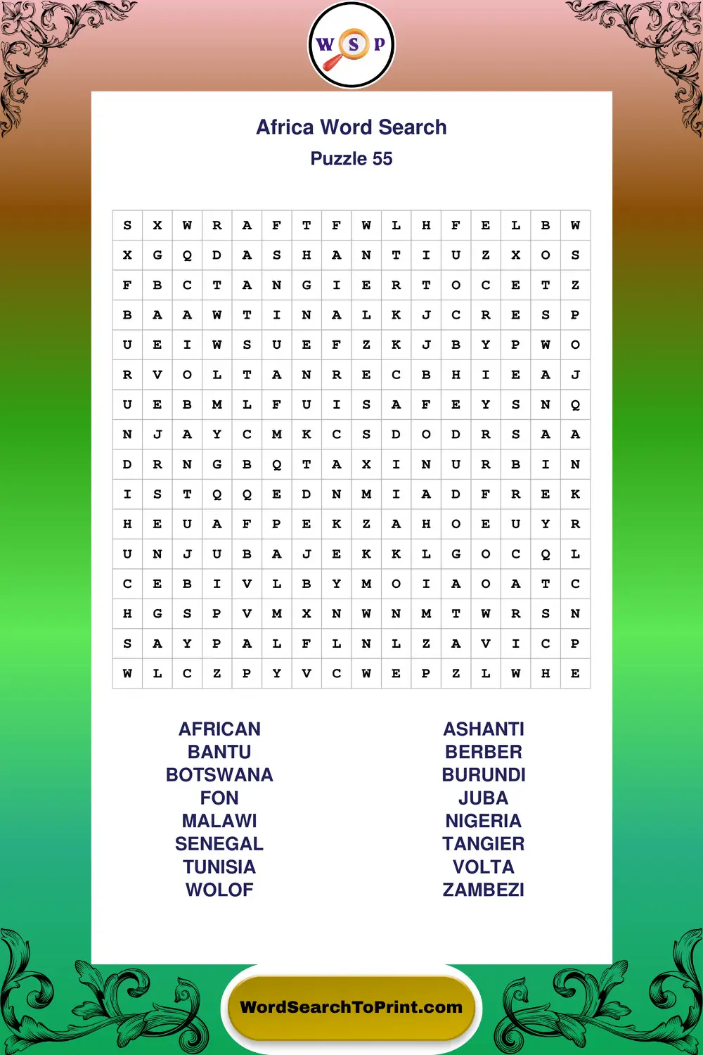Africa Word Search Puzzle 55