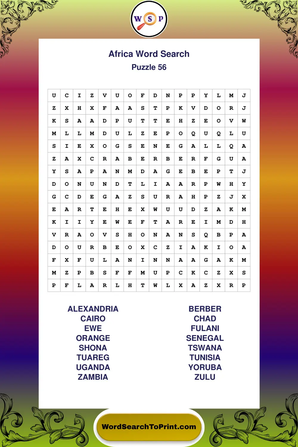 Africa Word Search Puzzle 56