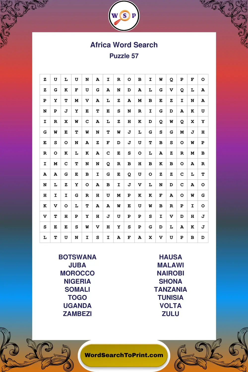 Africa Word Search Puzzle 57