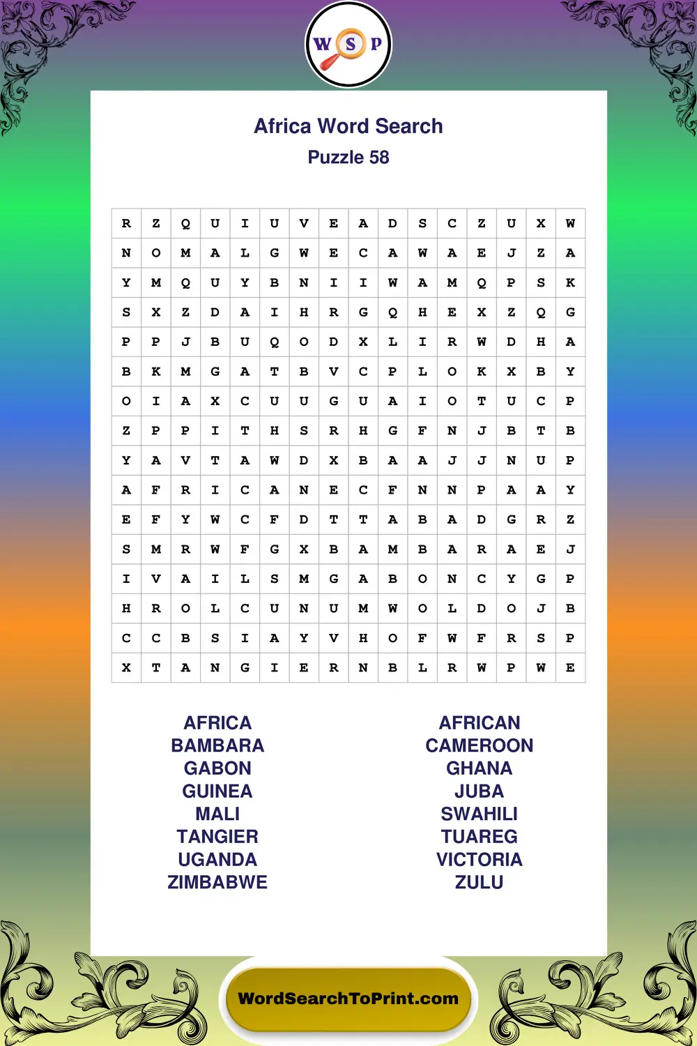 Africa Word Search Puzzle 58