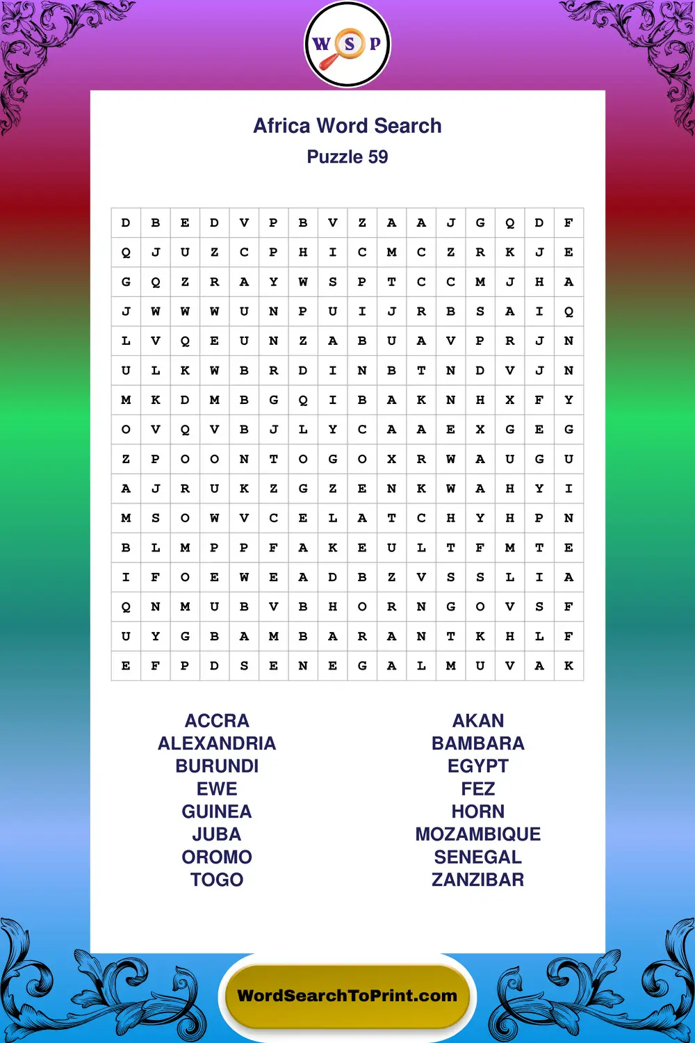 Africa Word Search Puzzle 59