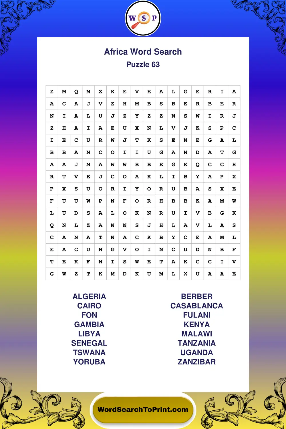 Africa Word Search Puzzle 63