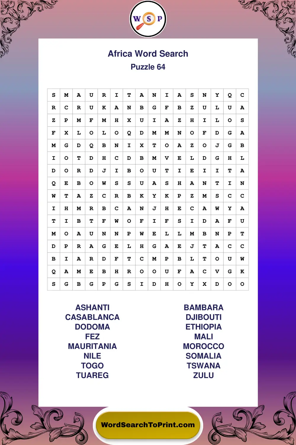 Africa Word Search Puzzle 64