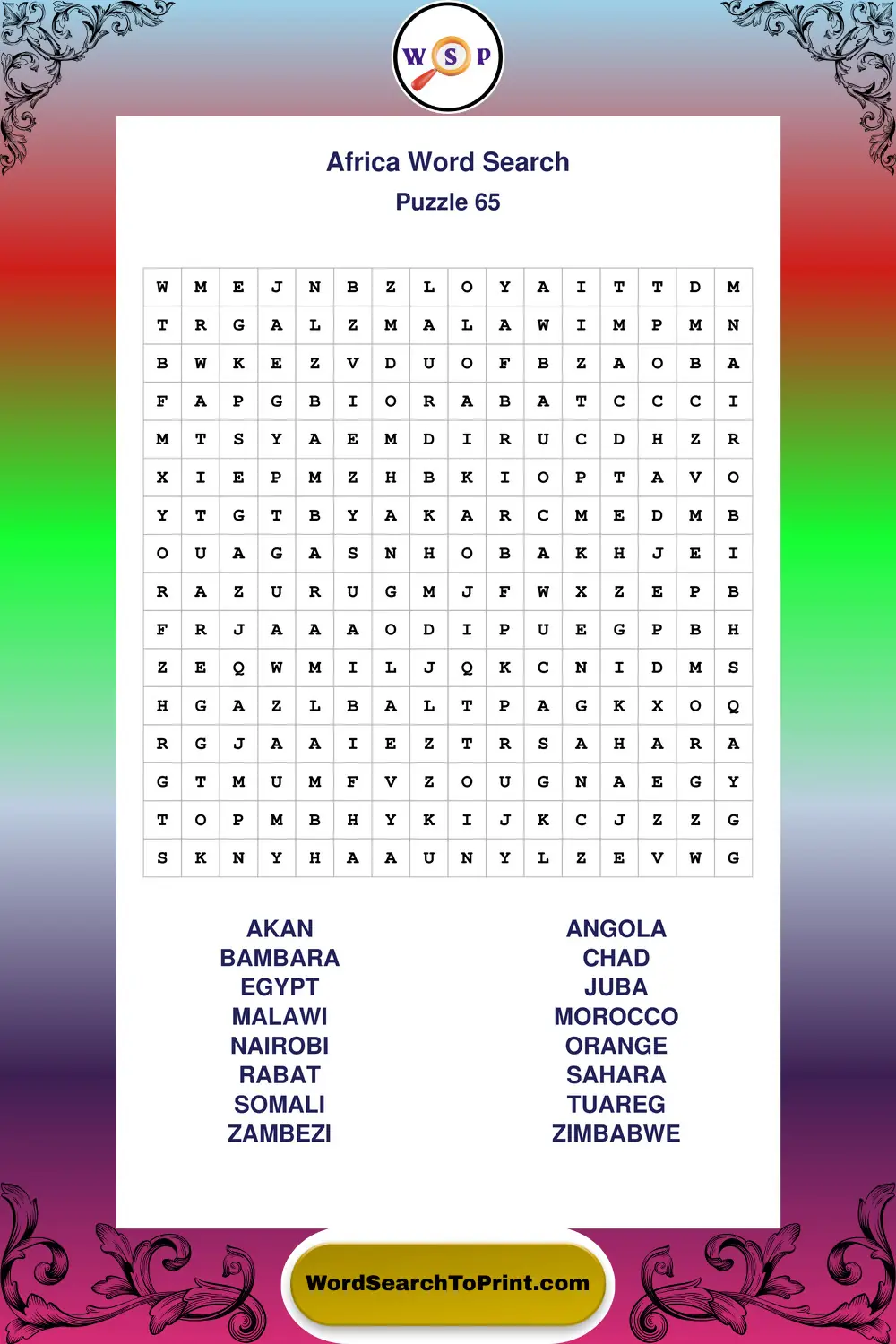 Africa Word Search Puzzle 65