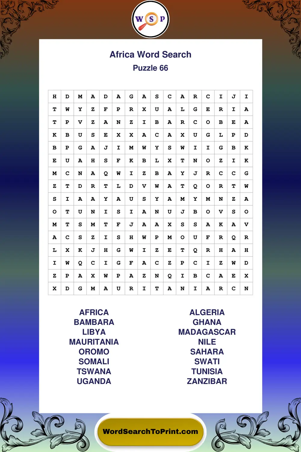 Africa Word Search Puzzle 66