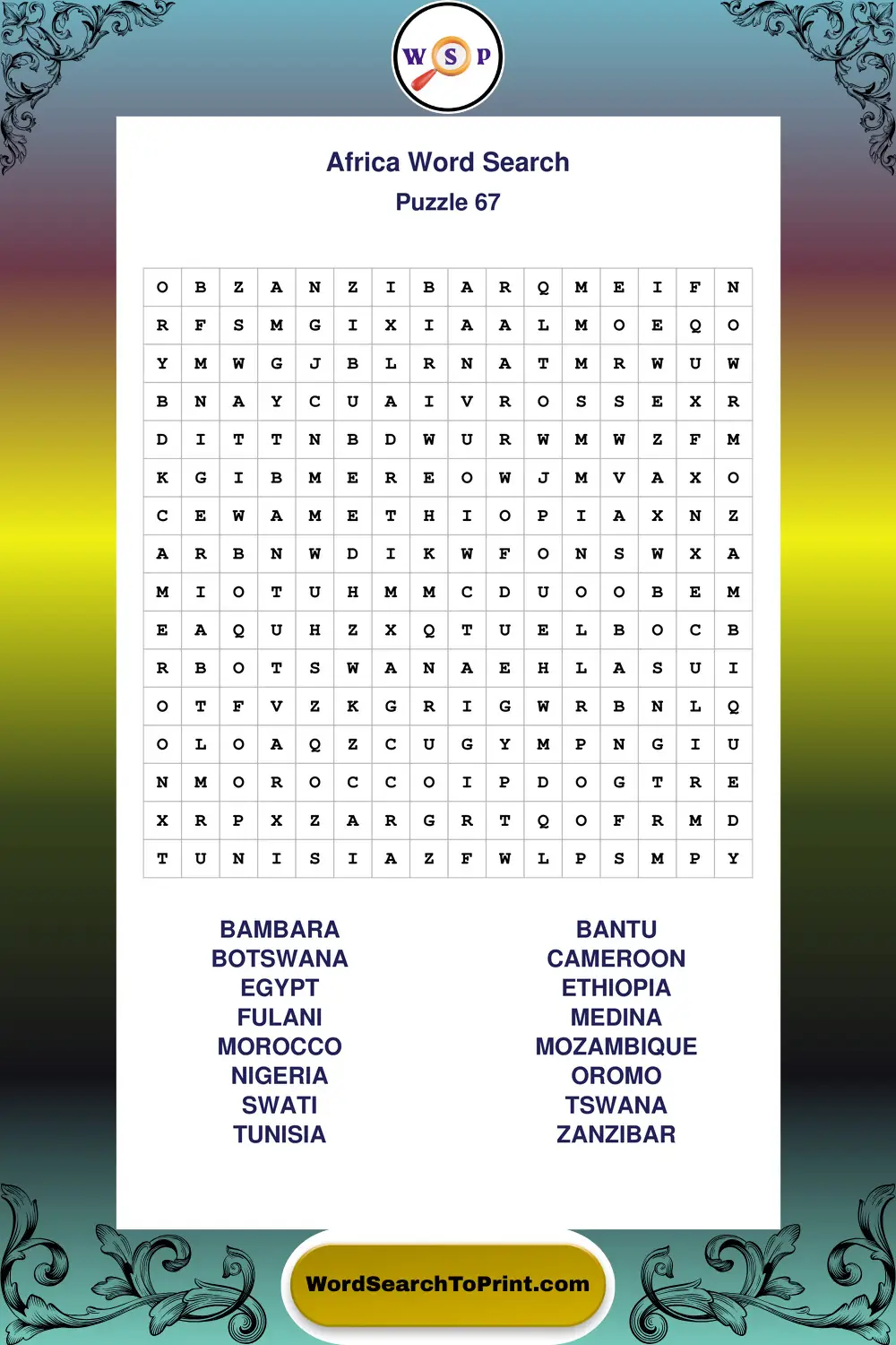 Africa Word Search Puzzle 67