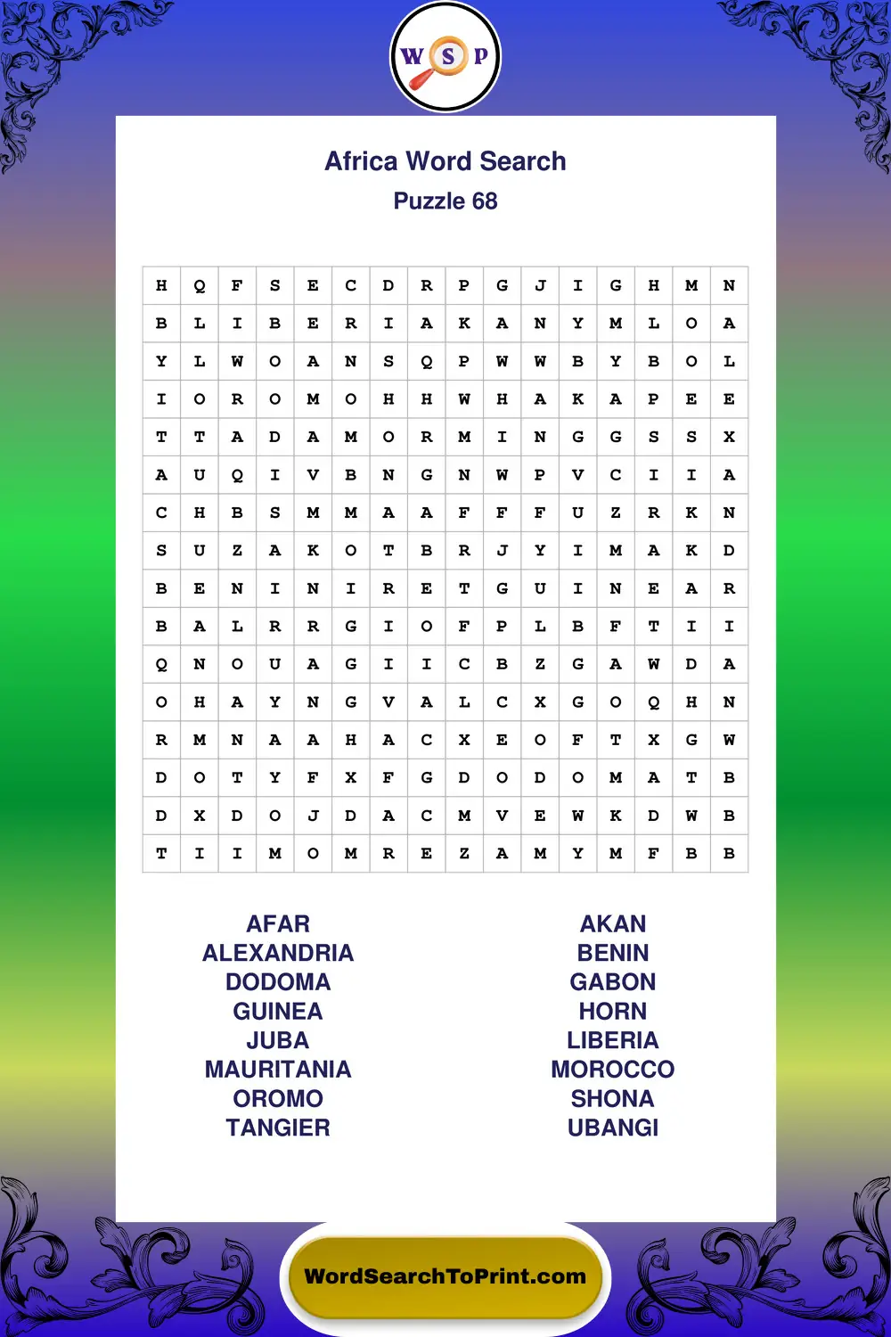 Africa Word Search Puzzle 68